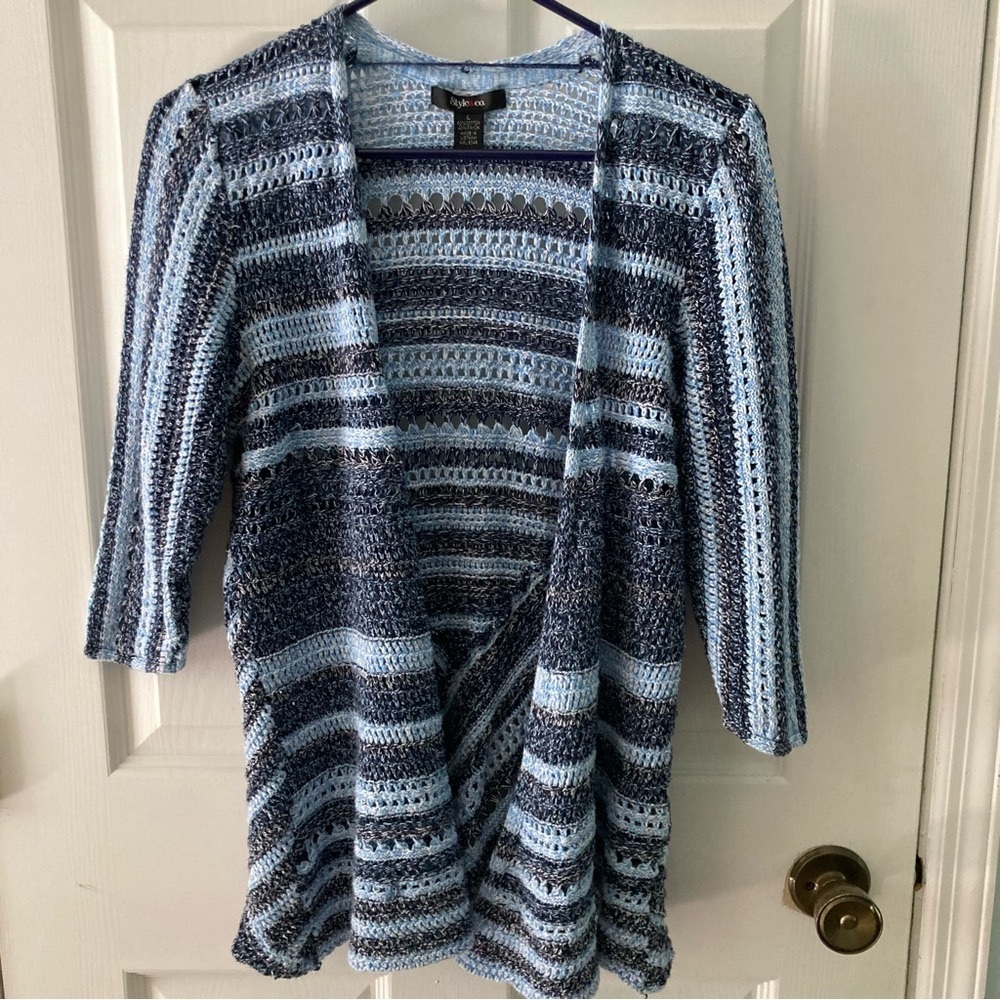 Style &Co. Women’s Blue Striped Cardigan Sweater